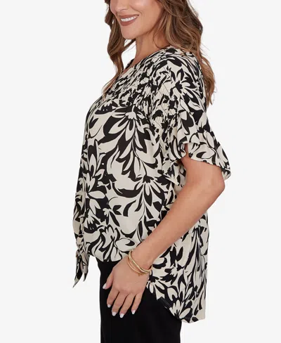 Ruby Rd. Plus Size Mono Floral Button Tie Front T-shirt In Multi