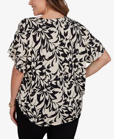 Ruby Rd. Plus Size Mono Floral Button Tie Front T-shirt In Multi