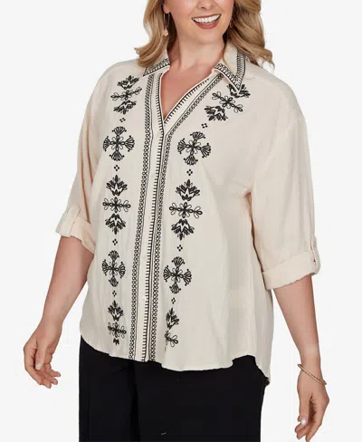 Ruby Rd. Plus Size Embroidered Gauze Button Front Top In Multi