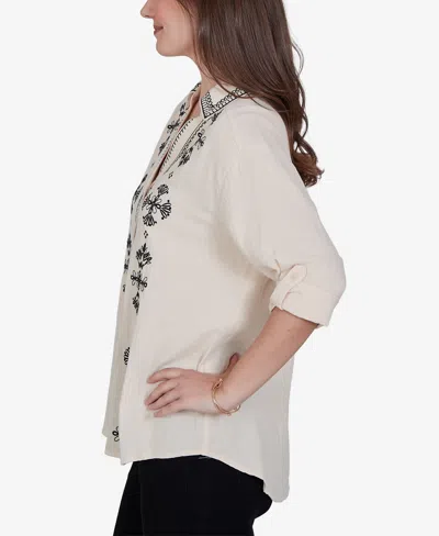 Ruby Rd. Petite Embroidered Gauze Button-front Top In Multi