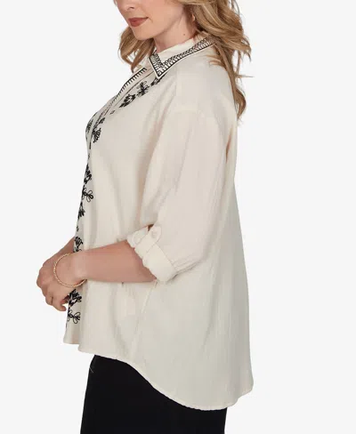 Ruby Rd. Plus Size Embroidered Gauze Button Front Top In Multi