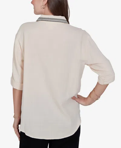Ruby Rd. Petite Embroidered Gauze Button-front Top In Multi