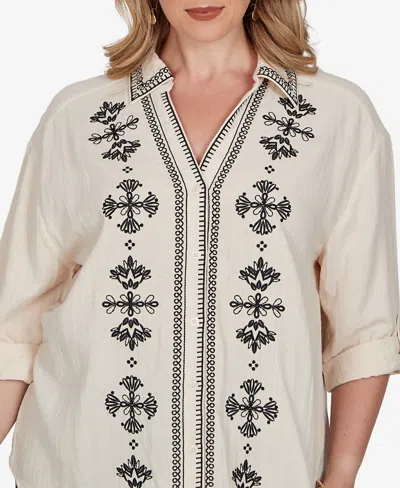 Ruby Rd. Plus Size Embroidered Gauze Button Front Top In Multi