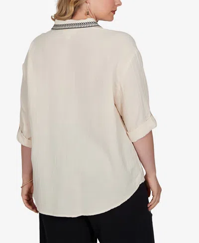Ruby Rd. Plus Size Embroidered Gauze Button Front Top In Multi