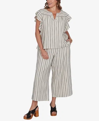 Ruby Rd. Plus Size Flutter Sleeve Textured Stripe Top In Multi