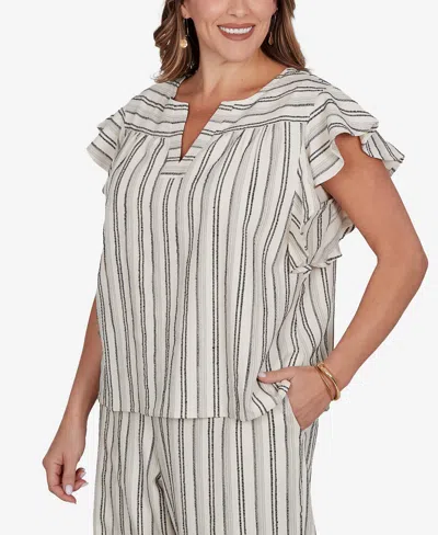 Ruby Rd. Plus Size Flutter Sleeve Textured Stripe Top In Multi