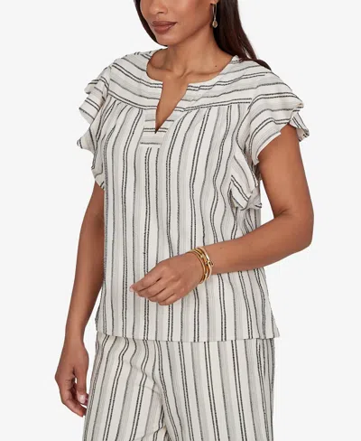 Ruby Rd. Petite Flutter-sleeve Textured Stripe Top In Multi