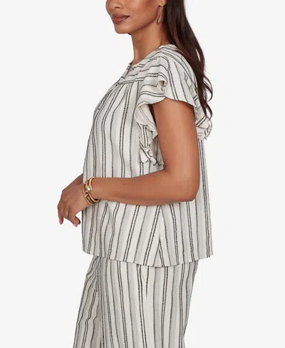 Ruby Rd. Petite Flutter-sleeve Textured Stripe Top In Multi