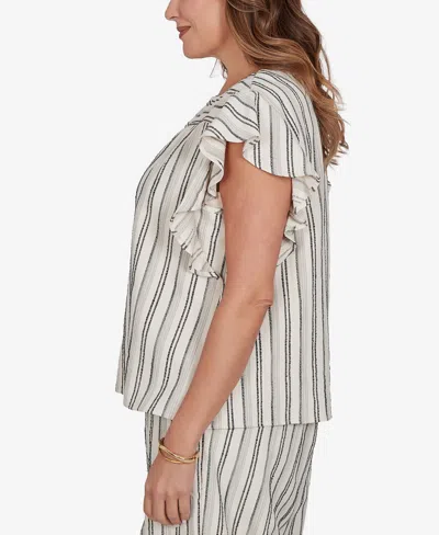 Ruby Rd. Plus Size Flutter Sleeve Textured Stripe Top In Multi