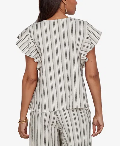 Ruby Rd. Petite Flutter-sleeve Textured Stripe Top In Multi