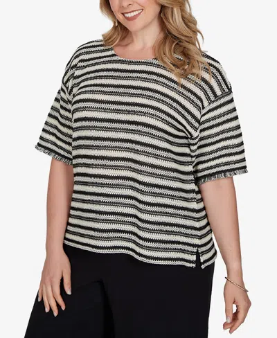 Ruby Rd. Plus Size Textured Stripe Fringe Sleeve T-shirt In Multi
