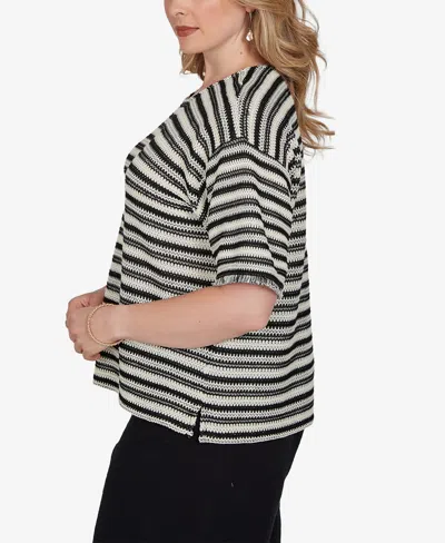 Ruby Rd. Plus Size Textured Stripe Fringe Sleeve T-shirt In Multi