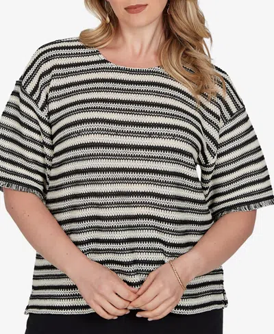 Ruby Rd. Plus Size Textured Stripe Fringe Sleeve T-shirt In Multi