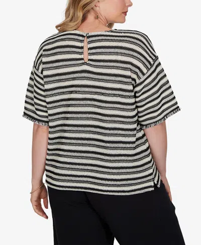 Ruby Rd. Plus Size Textured Stripe Fringe Sleeve T-shirt In Multi