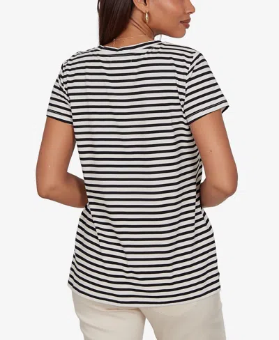Ruby Rd. Petite Embellished Toucan Stripe Knit T-shirt In Multi