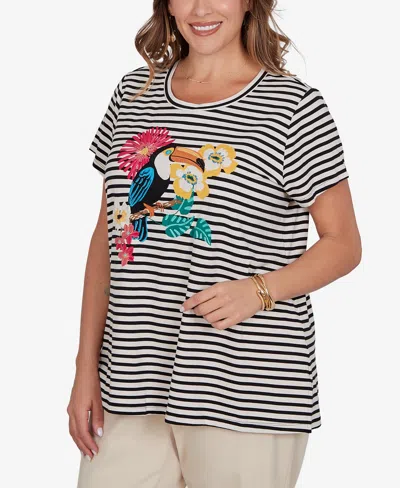 Ruby Rd. Plus Size Embellished Toucan Stripe Knit T-shirt In Multi