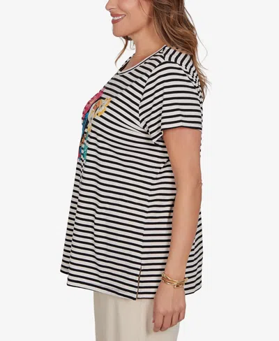 Ruby Rd. Plus Size Embellished Toucan Stripe Knit T-shirt In Multi