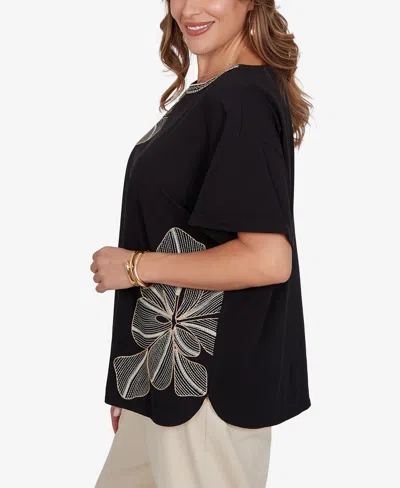 Ruby Rd. Plus Size Floral Noir Embroidered Knit T-shirt In Black