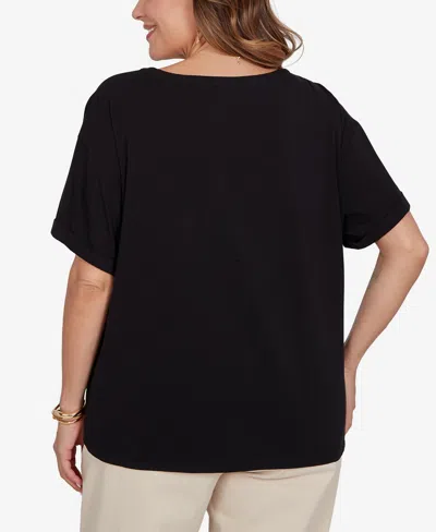 Ruby Rd. Plus Size Floral Noir Embroidered Knit T-shirt In Black