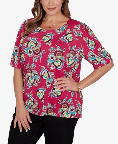 Ruby Rd. Plus Size Etched Floral Puff Print T-shirt In Pink