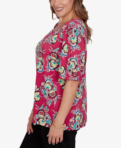 Ruby Rd. Plus Size Etched Floral Puff Print T-shirt In Pink