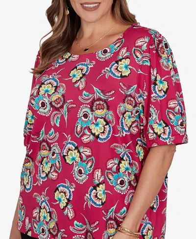 Ruby Rd. Plus Size Etched Floral Puff Print T-shirt In Pink