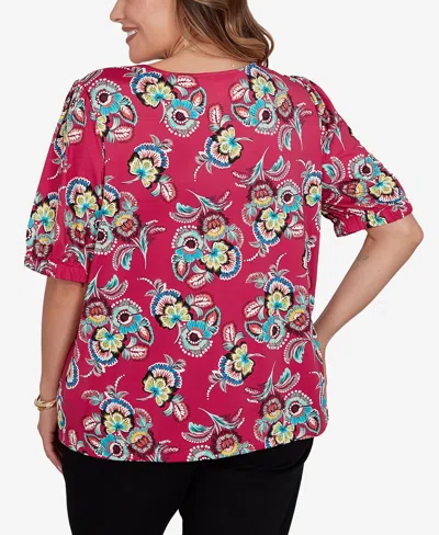 Ruby Rd. Plus Size Etched Floral Puff Print T-shirt In Pink