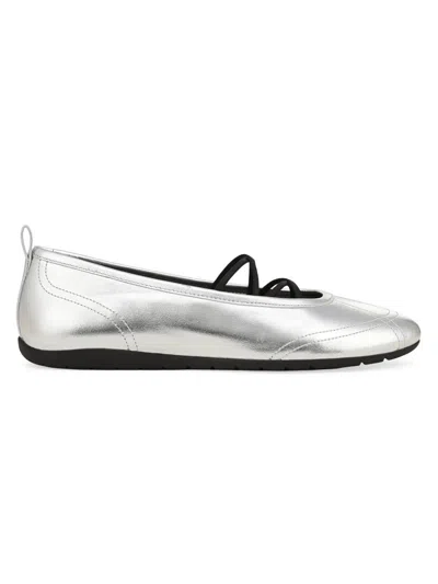Vince Coralie Leather Ballet Flats In Silver