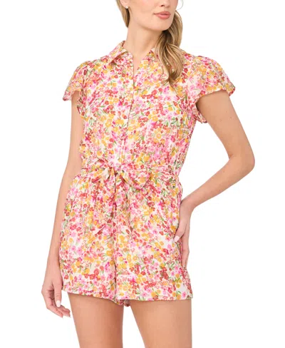 Cece Women's Short-sleeve Collared Romper In Multi