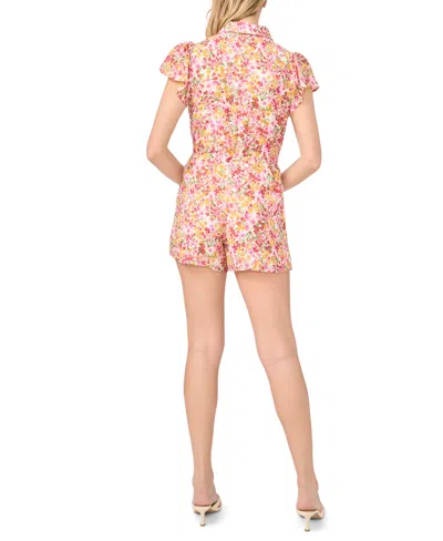 Cece Women's Short-sleeve Collared Romper In Multi