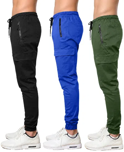 Blu Rock Men's Cotton Flex-stretch Cargo Jogger-3 Pack In Multi