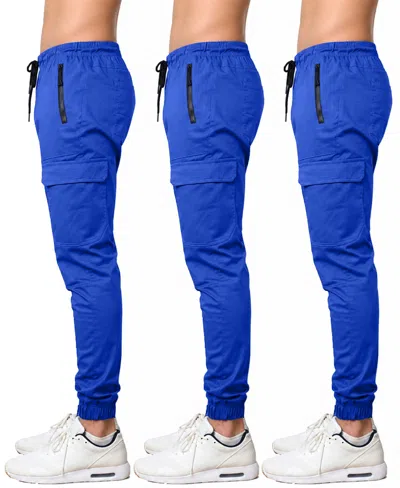 Blu Rock Men's Cotton Flex-stretch Cargo Jogger-3 Pack In Blue