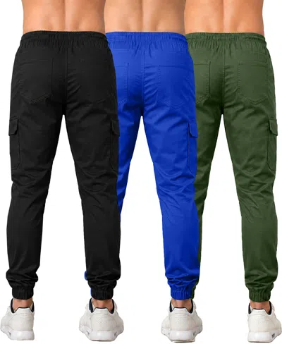 Blu Rock Men's Cotton Flex-stretch Cargo Jogger-3 Pack In Multi