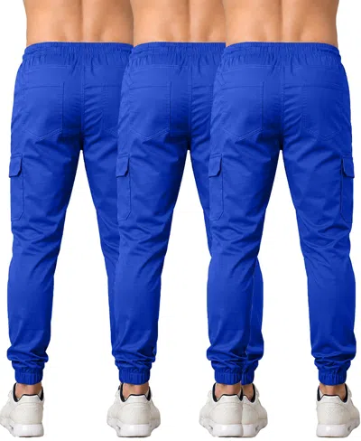 Blu Rock Men's Cotton Flex-stretch Cargo Jogger-3 Pack In Blue