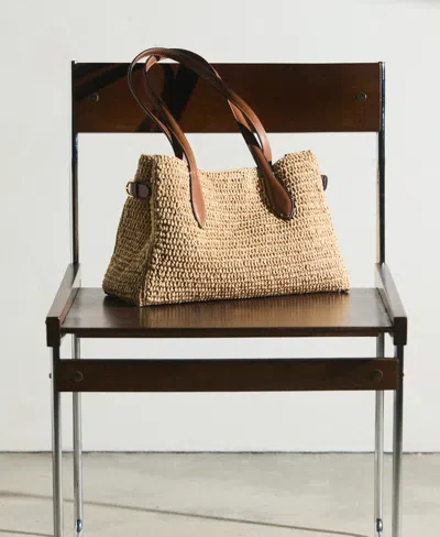 Mango Raffia Tote In Brown
