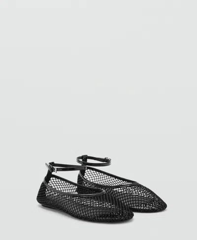 Mango Ankle Strap Ballet Flat In Black