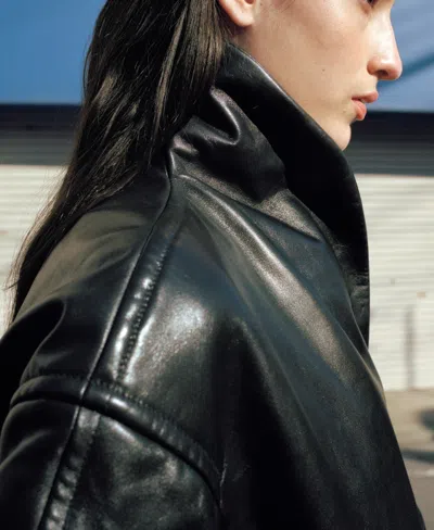 Mango Women's Oversized Leather Bomber Jacket In Black
