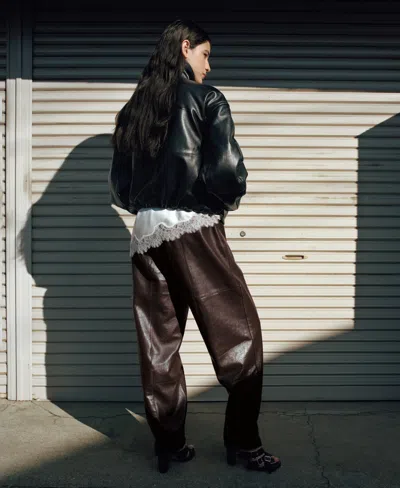 Mango Women's Oversized Leather Bomber Jacket In Black
