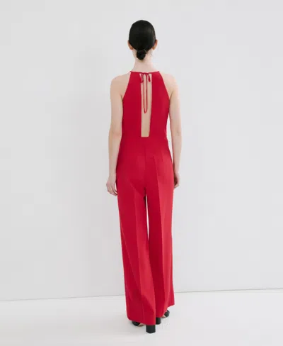 Mango Open Back Halter Neck Jumpsuit In Pink
