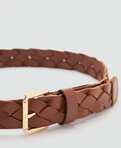 Mango Starring Hailey Bieber Braided Leather Belt In Brown