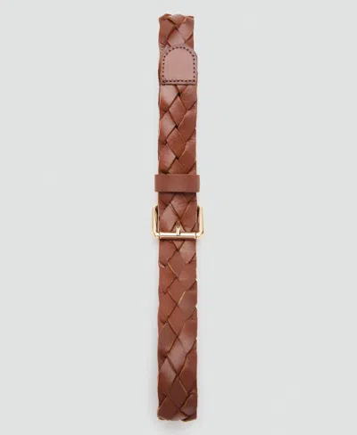 Mango Starring Hailey Bieber Braided Leather Belt In Brown