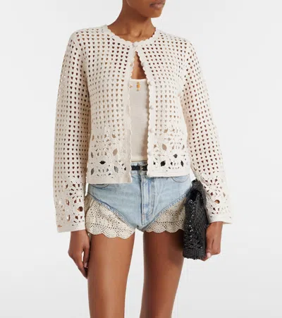 Frame Womens Cream Postcard Cut-out Weave Cotton Cardigan Xs In White