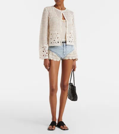 Frame Womens Cream Postcard Cut-out Weave Cotton Cardigan Xs In White