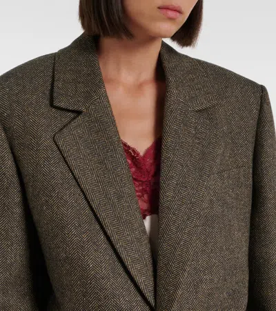 Saint Laurent Herringbone Wool-blend Blazer In Brown
