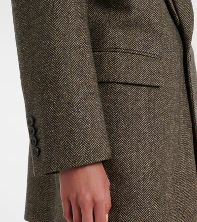 Saint Laurent Herringbone Wool-blend Blazer In Brown