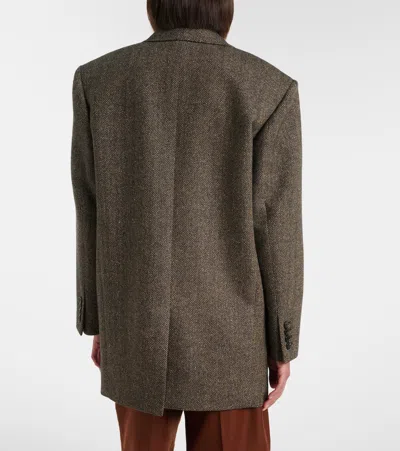 Saint Laurent Herringbone Wool-blend Blazer In Brown
