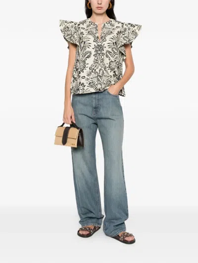 Ulla Johnson Severine Flutter Sleeve Top In Ivory Floral In Neutral