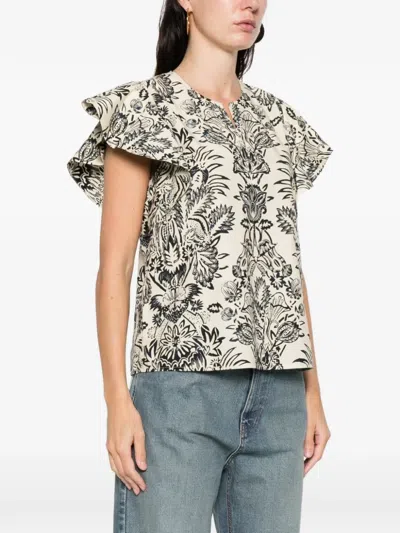 Ulla Johnson Severine Flutter Sleeve Top In Ivory Floral In Neutral