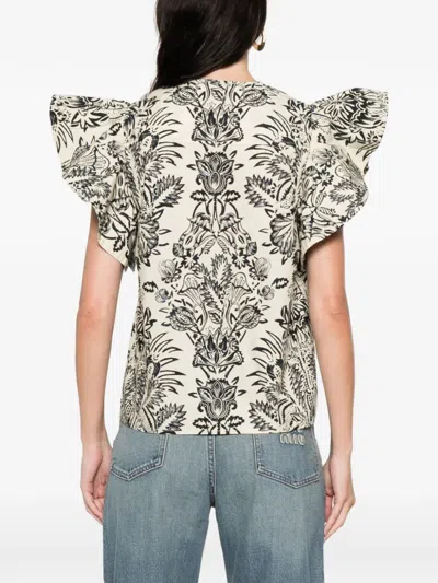 Ulla Johnson Severine Flutter Sleeve Top In Ivory Floral In Neutral