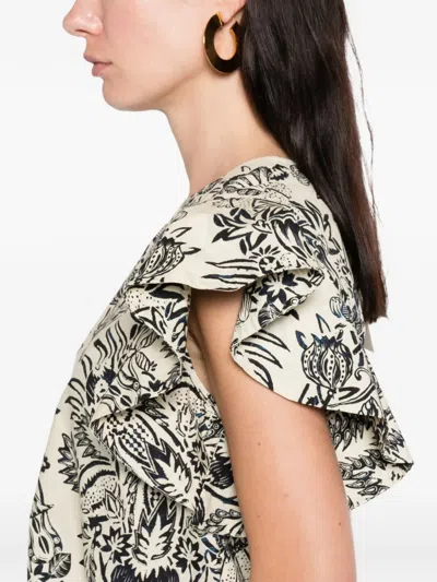 Ulla Johnson Severine Flutter Sleeve Top In Ivory Floral In Neutral